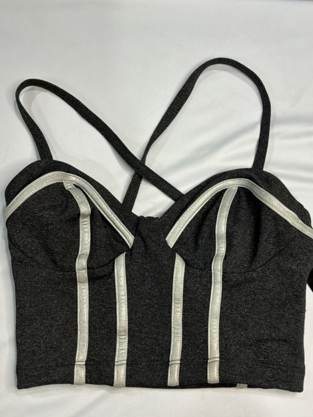 BEBE Vintage made in the USA XS 
Women's Gray Bustier Crop Top with Silver Trim